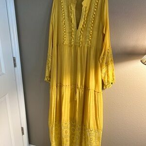 Yellow Lace-Trimmed Maxi Dress
